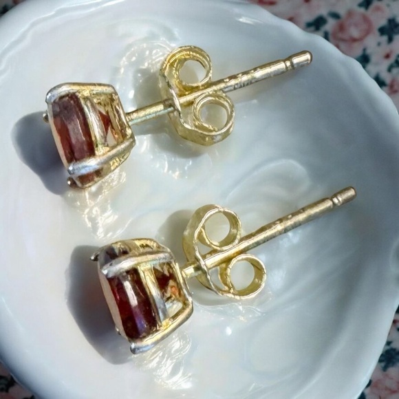 Dee Berkley Garnet Solitaire Gold Over Sterling Silver Studs - Picture 5 of 9